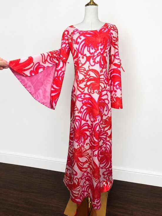 Hawaii Nei Honolulu Dresses & Skirts - Vintage 60s Hawaii Nei Honolulu Psychedelic Bell Sleeve Maxi Dress Pink Sz 10